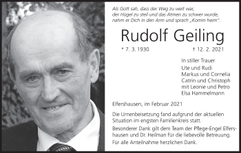 Anzeige von Rudolf Geiling von MGO