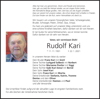 Anzeige von Rudolf Kari von MGO