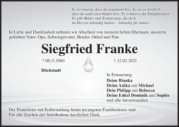 Anzeige von Siegfried Franke von MGO