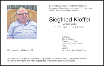Anzeige von Siegfried Klöffel von MGO