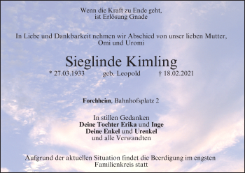 Anzeige von Sieglinde Kimling von MGO