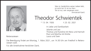 Anzeige von Theodor Schwientek von MGO