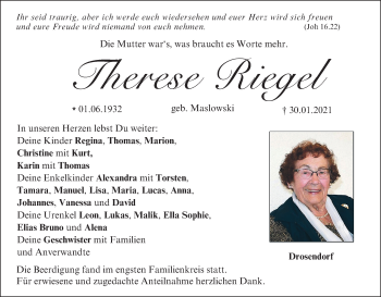 Anzeige von Therese Riegel von MGO