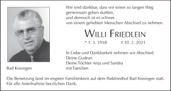 Anzeige von Willi Friedlein von MGO