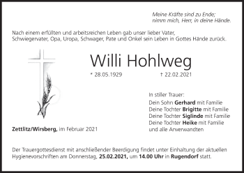 Anzeige von Willi Hohlweg von MGO