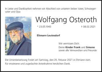 Anzeige von Wolfgang Osteroth von MGO