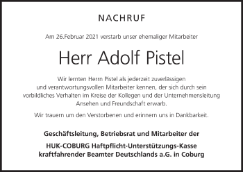 Anzeige von Adolf Pistel von MGO