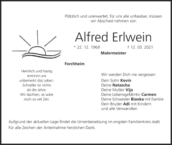 Anzeige von Alfred Erlwein von MGO