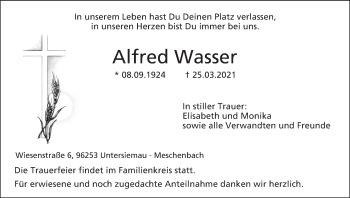 Anzeige von Alfred Wasser von MGO