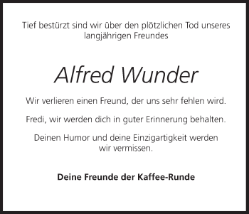 Anzeige von Alfred Wunder von MGO