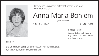 Anzeige von Anna Maria Bohlem von MGO