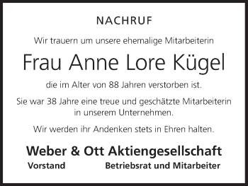 Anzeige von Anne Lore Kügel von MGO