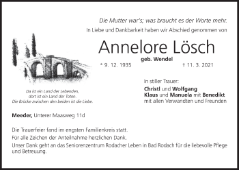 Anzeige von Annelore Lösch von MGO
