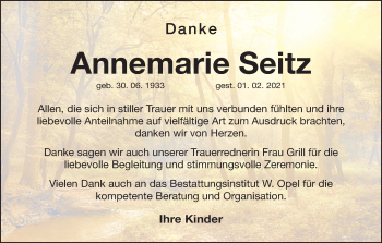 Anzeige von Annemarie  Seitz von MGO