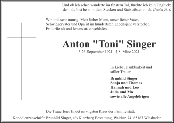 Anzeige von Anton  Singer von MGO