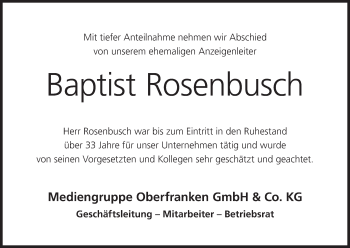 Anzeige von Baptist Rosenbusch von MGO