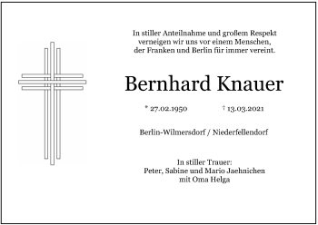 Anzeige von Bernhard Knauer von MGO