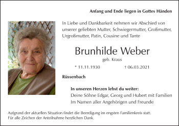Anzeige von Brunhilde Weber von MGO