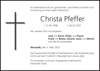 Anzeige von Christa Pfeffer von MGO