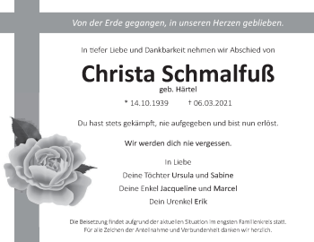 Anzeige von Christa Schmalfuß von MGO