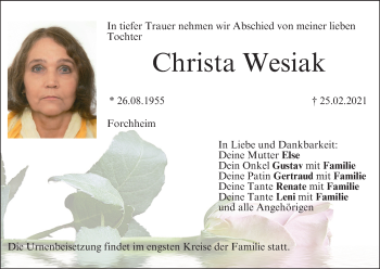 Anzeige von Christa Wesiak von MGO
