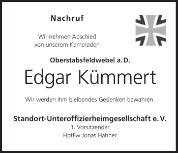 Anzeige von Edgar Kümmert von MGO