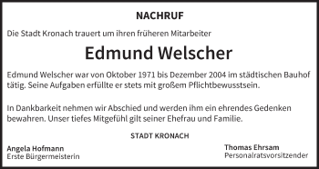 Anzeige von Edmund Welscher von MGO