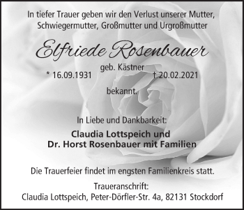 Anzeige von Elfriede Rosenbauer von MGO
