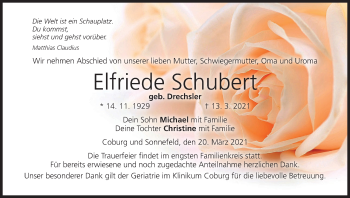 Anzeige von Elfriede Schubert von MGO