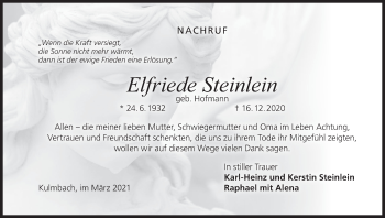 Anzeige von Elfriede Steinlein von MGO