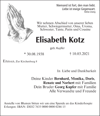 Anzeige von Elisabeth Kotz von MGO