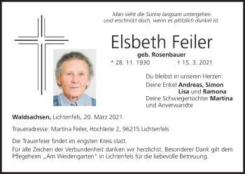 Anzeige von Elsbeth Feiler von MGO