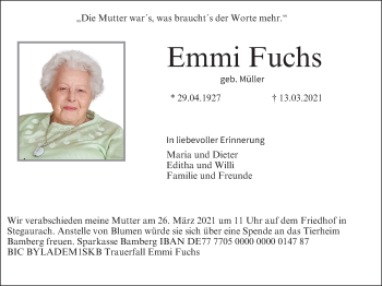 Anzeige von Emmi Fuchs von MGO