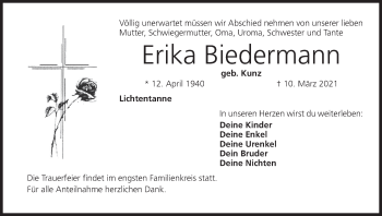 Anzeige von Erika Biedermann von MGO