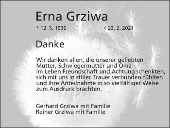 Anzeige von Erna Grziwa von MGO