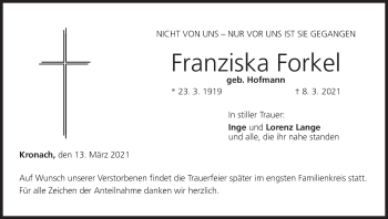 Anzeige von Franziska Forkel von MGO
