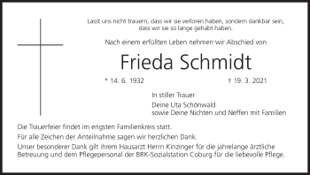 Anzeige von Frieda Schmidt von MGO