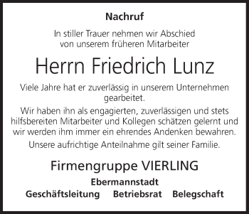 Anzeige von Friedrich Lunz von MGO