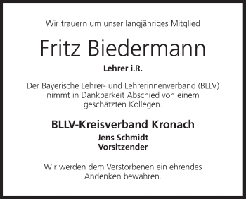 Anzeige von Fritz Biedermann von MGO