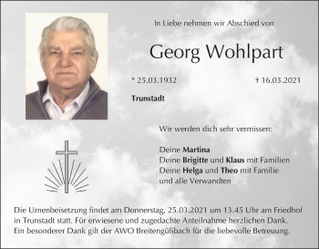 Anzeige von Georg Wohlpart von MGO