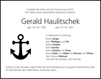 Anzeige von Gerald Haulitschek von MGO
