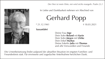 Anzeige von Gerhard Popp von MGO