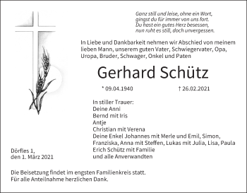 Anzeige von Gerhard Schütz von MGO