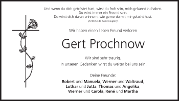 Anzeige von Gert Prochnow von MGO