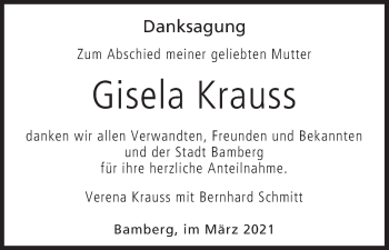 Anzeige von Gisela Krauss von MGO