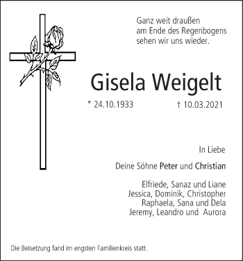 Anzeige von Gisela Weigelt von MGO