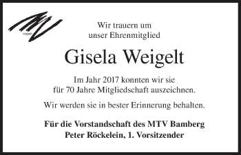 Anzeige von Gisela Weigelt von MGO