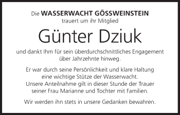 Anzeige von Günter Dziuk von MGO