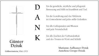 Anzeige von Günter Dziuk von MGO