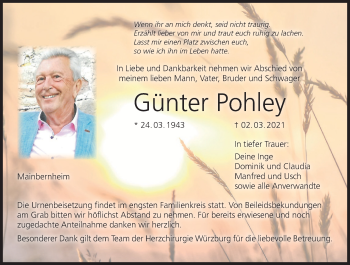 Anzeige von Günter Pohley von MGO